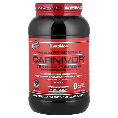 MuscleMeds, Carnivor™, biologisch hergestelltes Rindfleischprotein-Isolat, fruchtiges Müsli, 868 g (1,91 lbs)