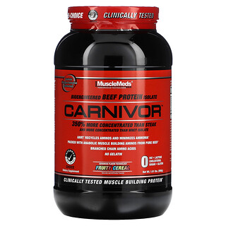 MuscleMeds, Carnivor, Aislado de proteína de carne de res bioingeniería, Cereal frutal`` 868 g (1,91 lb)