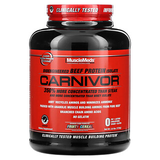 MuscleMeds, Carnivor, Aislado de proteína de carne de res bioingeniería, Cereal frutal`` 1736 g (3,8 lb)