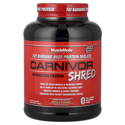 MuscleMeds, Carnivor™ Shred, Proteína hidrolizada, Vainilla y caramelo, 1736 g (3,8 lb)
