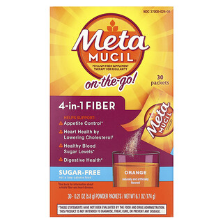 Metamucil, Fibra 4 en 1 para llevar a todos lados, Sin azúcar, Naranja, 30 sobres en polvo, 5,8 g (0,21 oz) cada uno
