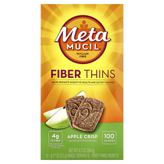 Metamucil, Fiber Thins, Apple Crisp, 12 πακέτα, 0,77 oz (22 g) το καθένα