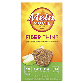Metamucil, Fiber Thins, Apple Crisp, 12 πακέτα, 0,77 oz (22 g) το καθένα