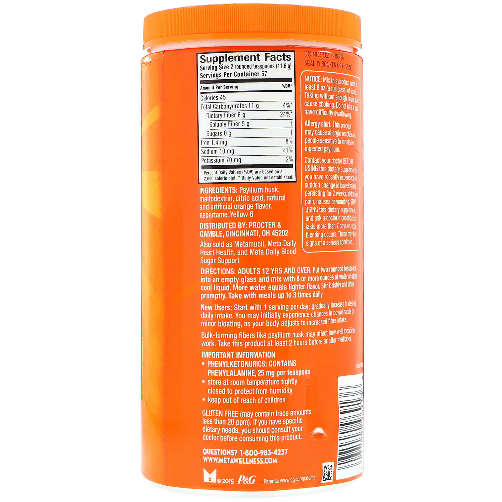 Metamucil, Appetite Control Dietary Supplement, Powder, Orange Zest, 1.