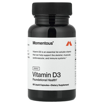 Momentous, Vitamina D3, 50 mg (2000 UI), 60 cápsulas con contenido líquido