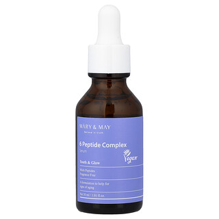 Mary & May, Soro de Complexo de 6 Peptídeos, Sem Fragrância, 30 ml (1,01 fl oz)