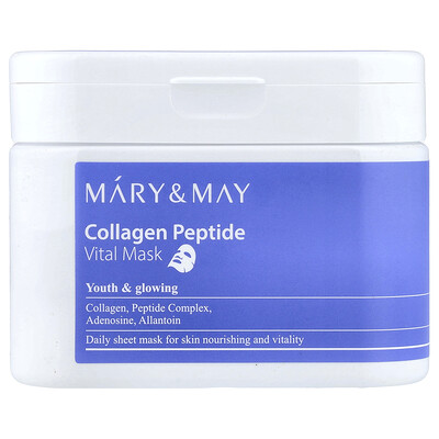 Mary & May, Collagen Peptide, Vital Beauty Mask, 30 Sheets, 14.1 oz (400 g)