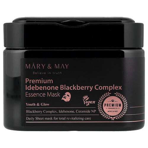 Mary & May, Premium Idebenone Blackberry Complex, Essence Beauty Mask, Premium-Idebenone-Brombeere-Komplex, Beauty-Maske, 20 Tuchmasken, 250 g (8,81 oz.)