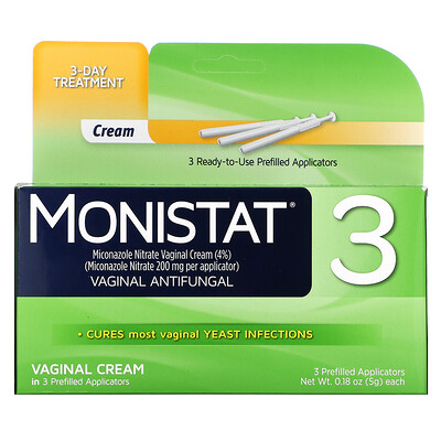 

Monistat, 3-Day Treatment Cream, 3 Prefilled Applicators, 0.18 oz (5 g) Each