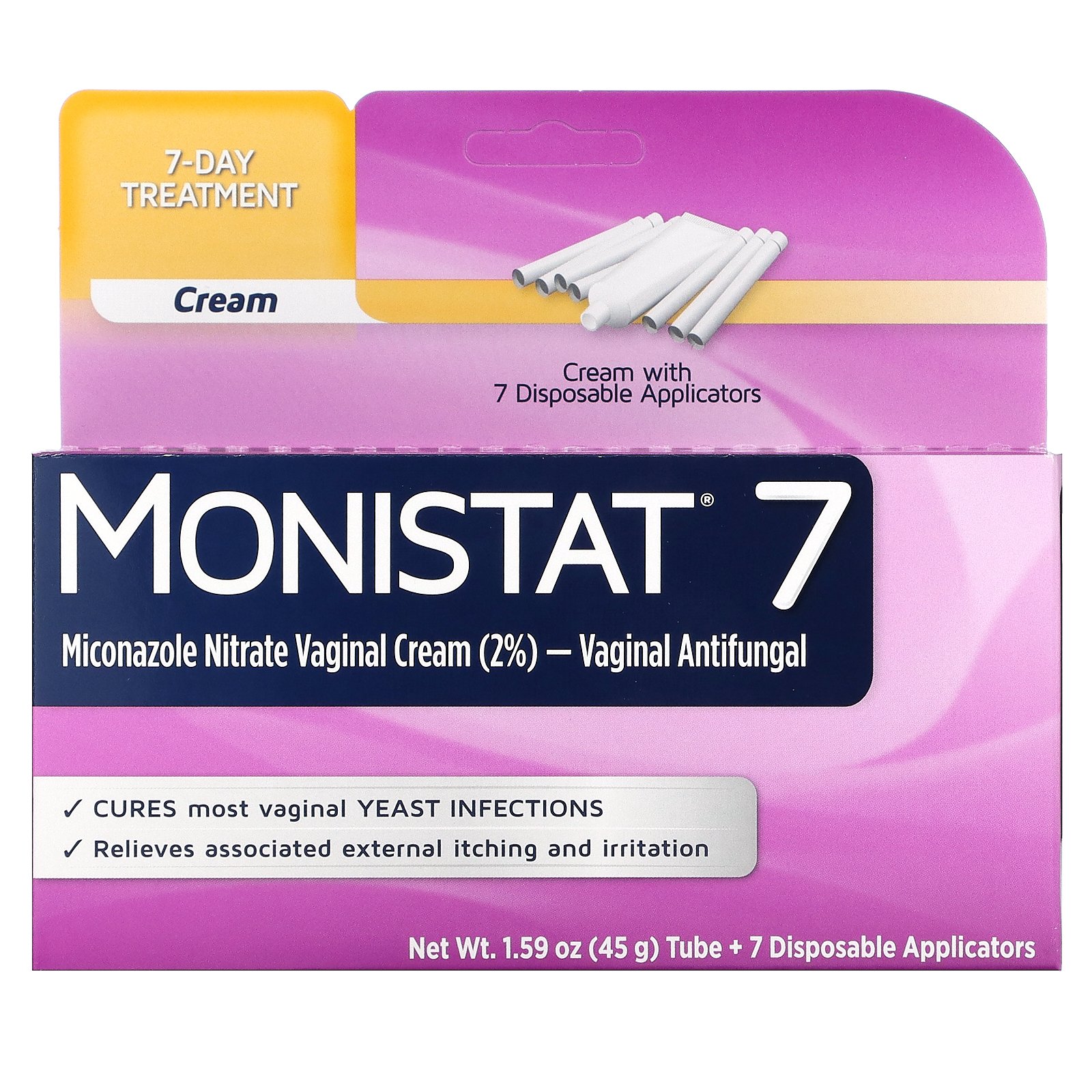 Monistat, 7-Day Treatment Cream, 7 Disposable Applicators + 1.59 oz (45 ...