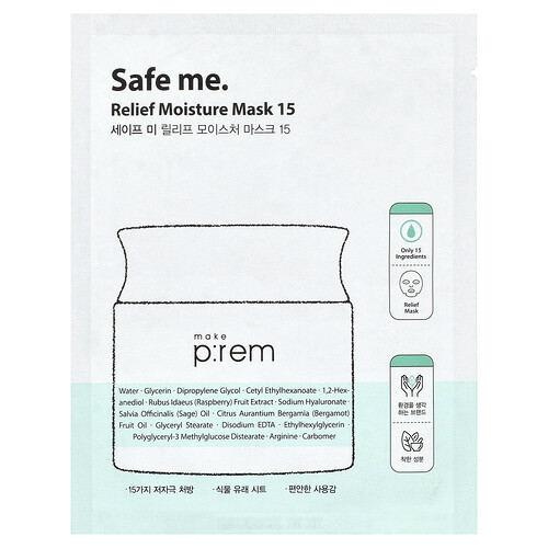 Make P:rem Safe Me, Relief Moisture Beauty Mask 15, 1 Sheet, 0.84 fl oz (25 ml)