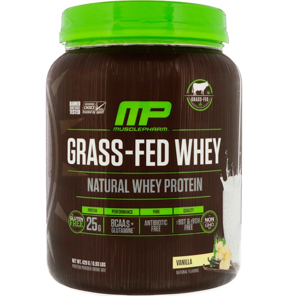 MusclePharm, Grass-Fed Whey Protein, Vanilla, 0.93 lbs (420 g) - iHerb