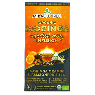 Miracle Tree, مشروب الطاقة بعشبة المورينجا العضوي، شاي المورينجا بنكهة البرتقال وثمرة زهرة الآلام، 16 كيسًا، 1.01 أونصة (28.8 جم)