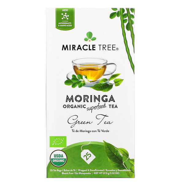 Miracle Tree, Moringa Organic Superfood Tea, Green Tea, Decaffeinated