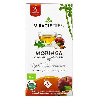 Miracle Tree, モリンガオーガニックスーパーフードティー、アップル＆シナモン、カフェインフリー、ティーバッグ25包、37.5g（1.32オンス）