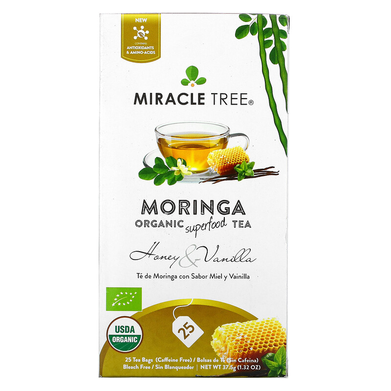 Miracle Tree, Moringa Organic Superfood Tea, Honey & Vanilla, Caffeine ...