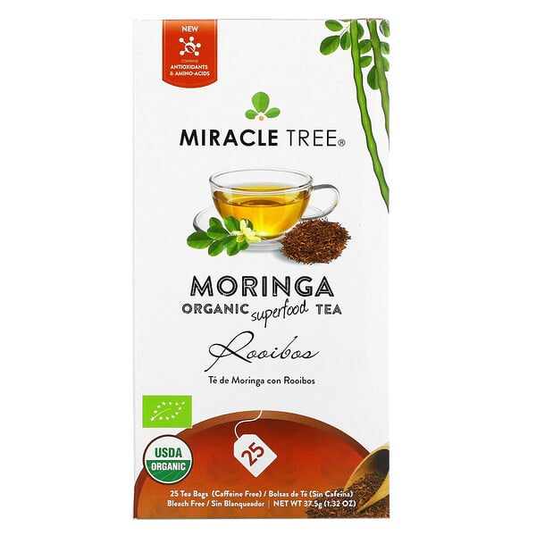 Miracle Tree, Moringa Organic Superfood Tea, ройбуш, без кофеина, 25 чайных пакетиков, 37,5 г (1,32 унции)