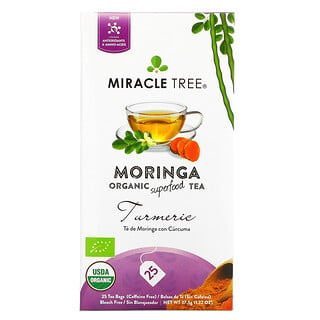 Miracle Tree, Moringa Organic Superfood Tea, Turmeric, Caffeine Free, 25 Tea Bags, 1.32 oz (37.5 g)
