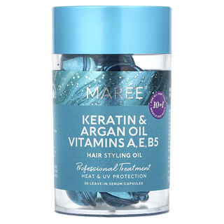 Maree, Haarstylingolie, kertine & arganolie, vitamines A, E, B5, voor alle haartypen, bloemig, 30 leave-in serumcapsules