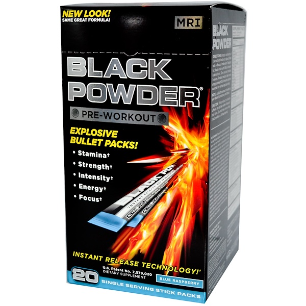 MRI, Black Powder, PreWorkout, Blue Raspberry, 20 Stick Packs iHerb