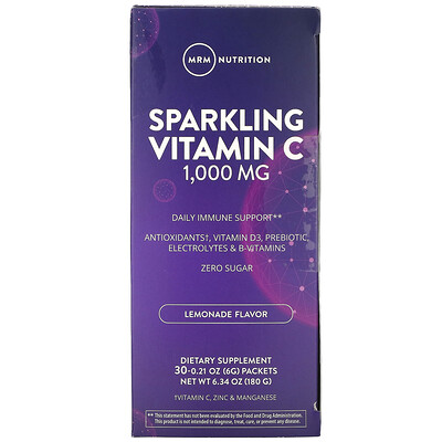 MRM Sparkling Vitamin C, Lemonade, 1000 mg, 30 Packets, 0.21 oz (6 g)