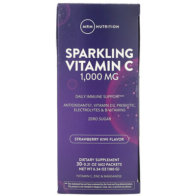 MRM Sparkling Vitamin C, Strawberry Kiwi, 1,000 mg, 30 Packets, 0.21 oz (6 g) Each