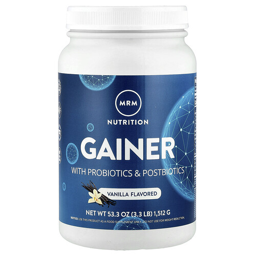 Mrm Nutrition Gainer with Probiotics & Postbiotics, Vanilla, 3.3 lb (1,512 g)