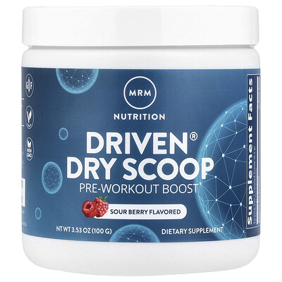 MRM Nutrition, Medida medidora en polvo seca Driven®, Suplemento potenciador para el preentrenamiento, Bayas ácidas, 100 g (3,53 oz)
