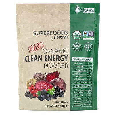 MRM Raw Organic Clean Energy Powder, Fruit Punch, 4.2 oz (120 g)