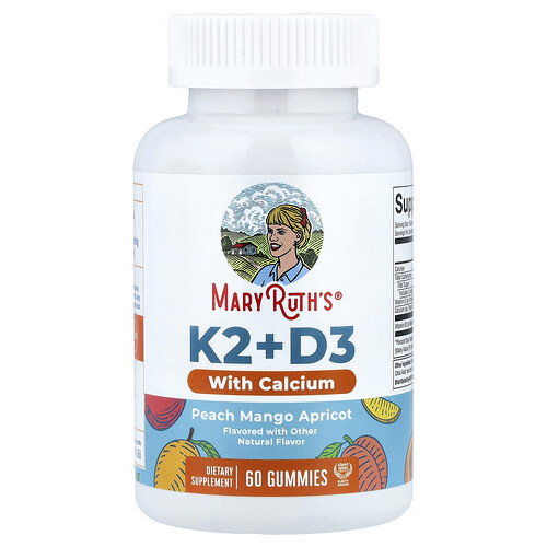 Maryruth's Vitamin K2 + D3 With Calcium Gummies, Peach Mango Apricot, 60 Gummies