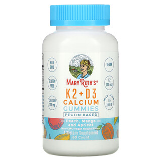 MaryRuth Organics, Жевательные мармеладки с кальцием K2 + D3, персик, манго и абрикос, 60 жевательных таблеток