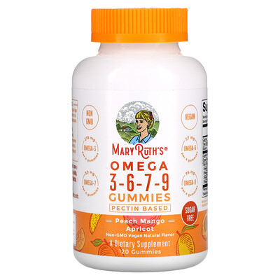 

MaryRuth Organics Omega 3-6-7-9 Gummies Peach Mango Apricot Sugar Free 120 Gummies