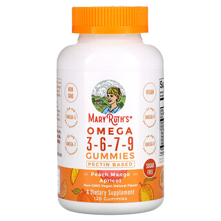 MaryRuth Organics, Omega 3-6-7-9 Gummies, Peach, Mango, Apricot, Sugar Free, 120 Gummies