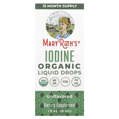 MaryRuth's, Yodo orgánico en gotas líquido, Sin sabor, 250 mcg, 30 ml (1 oz. líq.)