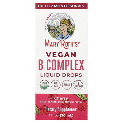 MaryRuth's, Gotas líquidas veganas de complejo B, Cereza, 30 ml (1 oz. líq.)