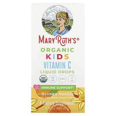 

MaryRuth Organics Organic, жидкие капли с витамином C для детей, для детей от 4 до 13 лет, с апельсином и ванилью, 60 мл (2 жидк. Унции)