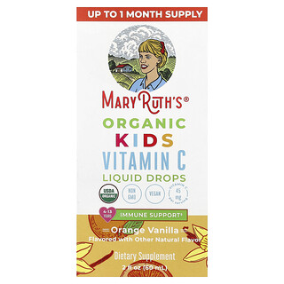 MaryRuth's, Gouttes de vitamine C biologique pour les enfants, 4-13 ans, Orange et vanille, 60 ml