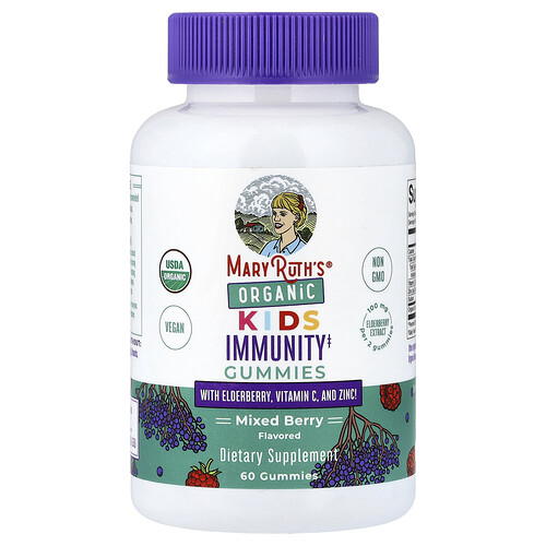MaryRuth's, Organic Kids Immunity Gummies with Elderberry, Vitamin C und Zinc, Bio-Fruchtgummis für das Immunsystem von Kindern mit Holunder, Vitamin C und Zink, gemischte Beeren, 60 Fruchtgummis