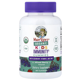 MaryRuth's, Organic Kids Immunity Gummies with Elderberry, Vitamin C, and Zinc, Mixed Berry, 60 Gummies