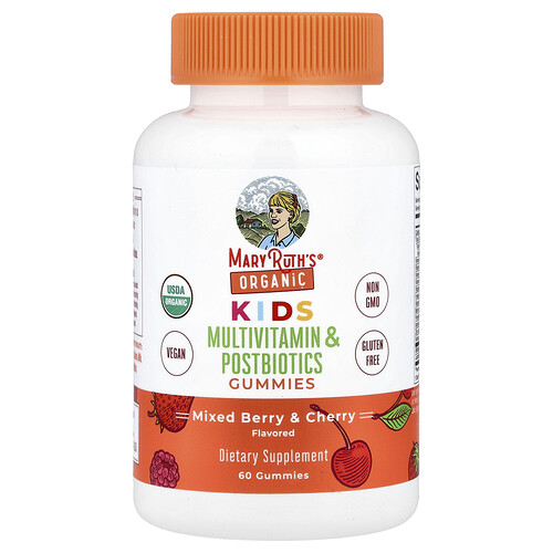 MaryRuth's, Organic Kids, Multivitamin- und Postbiotika-Fruchtgummis, gemischte Beeren und Kirschen, 60 Fruchtgummis