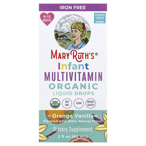 MaryRuth's, Organic Infant Multivitamin Liquid Drops, flüssige Bio-Multivitamintropfen für Säuglinge, ohne Eisen, 6–12 Monate, Orange-Vanille, 60 ml (2 fl. oz.)