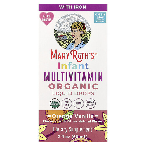 MaryRuth's, Picături lichide multivitaminice organice pentru sugari, 6 - 12 luni, portocale vanilie, 2 fl oz (60 ml)