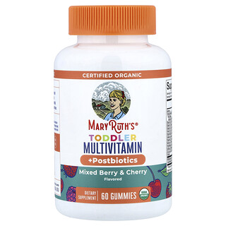MaryRuth's, Gomas Multivitamínicas + Pós-bióticos Orgânicos para Crianças Pequenas, Frutos Silvestres e Cereja, 60 Gomas
