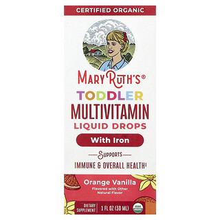 MaryRuth's, Cocomelon, Suplemento multivitamínico líquido con hierro en gotas para niños pequeños, 1 a 3 años, Naranja y vainilla, 30 ml (1 oz. líq.)