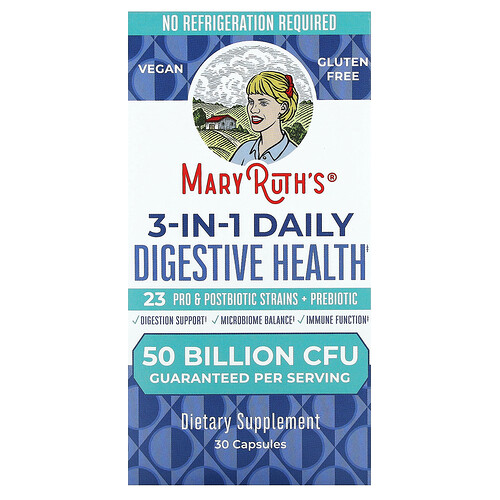 MaryRuth's, 3-In-1 Daily Digestive Health, Verdauungsgesundheit, 50 Milliarden KBE, 30 Kapseln