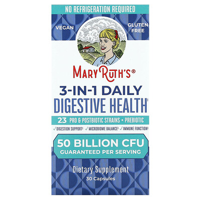 MaryRuth's, Salud digestiva diaria 3 en 1, 50.000 millones de UFC, 30 cápsulas