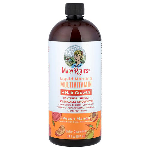 Maryruth's Liquid Morning Multivitamin + Hair Growth, Peach Mango, 30 fl oz (887 ml)