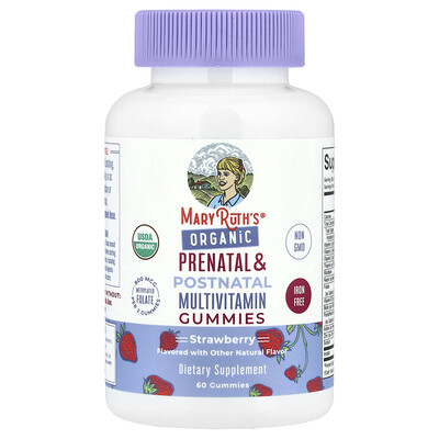 MaryRuth's, Gomitas multivitamínicas prenatales y posnatales orgánicas, Fresa, 60 gomitas