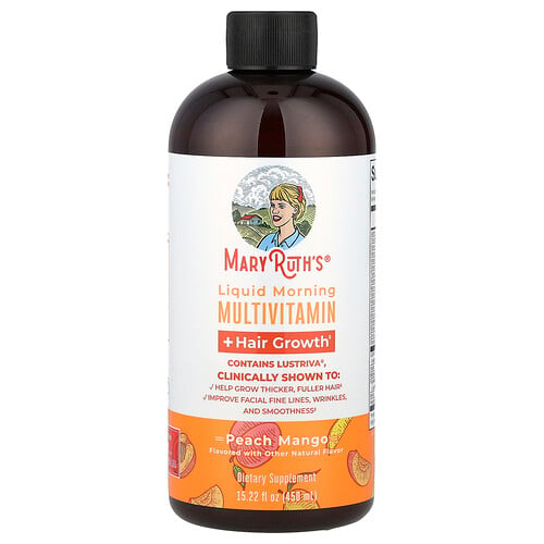 Maryruth's Liquid Morning Multivitamin + Hair Growth, Peach Mango, 15.22 fl oz (450 ml)
