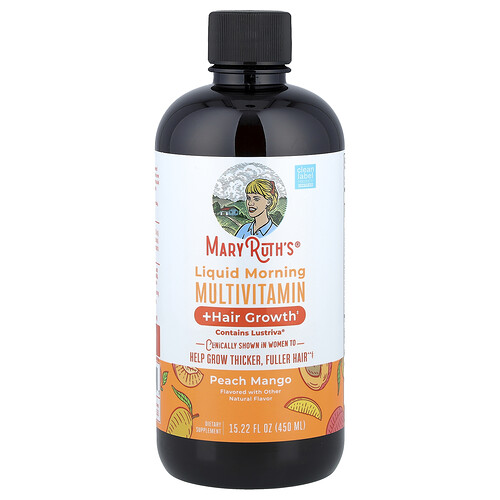 MaryRuth's, Suplemento multivitamínico matutino líquido para favorecer el crecimiento del cabello, Melocotón y mango, 450 ml (15,22 oz. líq.)